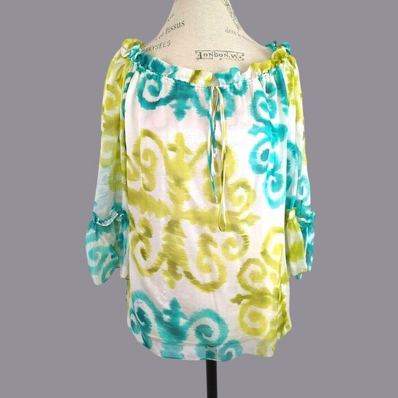 Milly Green Silk Top Medium 10 Blouse Peasant Flowy - Picture 1 of 9